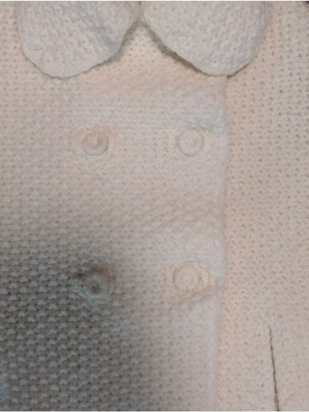 Handmade White Knit Wool Toddler Cape With Peter Pan Collar & Double Breasted Bu